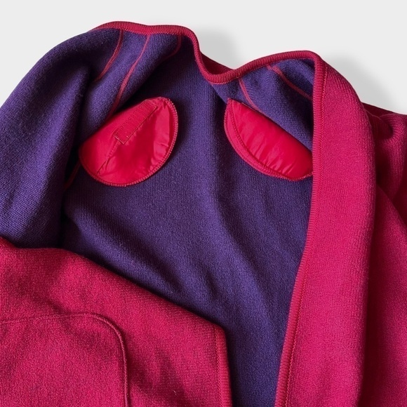 VTG 80s Coatigan Open Cardigan Reversible Knit Boxy Large Shoulder Red Purple 10 - Picture 9 of 14